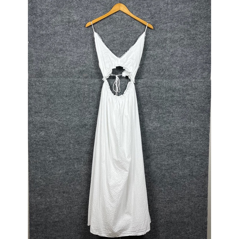 Lush Maxi Dress Womens M Strappy Cutout White Cotton Bridal Coastal Beach Boho